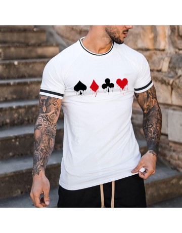 Men's Fashion Poker Print Casual Colorblock Short Sleeve T-Shirt
