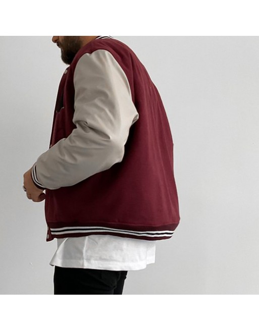 Letter Graphic Button Front Baseball Jacket
