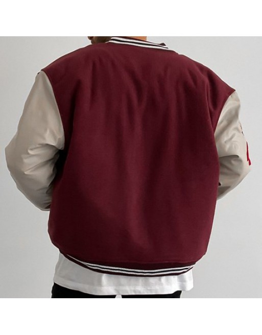 Letter Graphic Button Front Baseball Jacket
