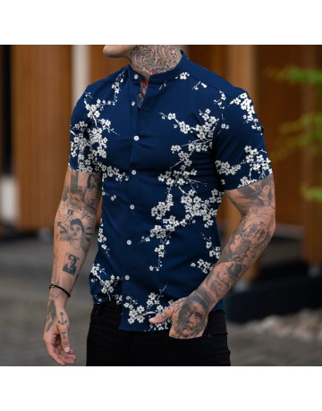 Men's Fashion Floral Print Casual Slim Short Sleeve Shirt