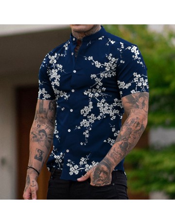 Men's Fashion Floral Print Casual Slim Short Sleeve Shirt
