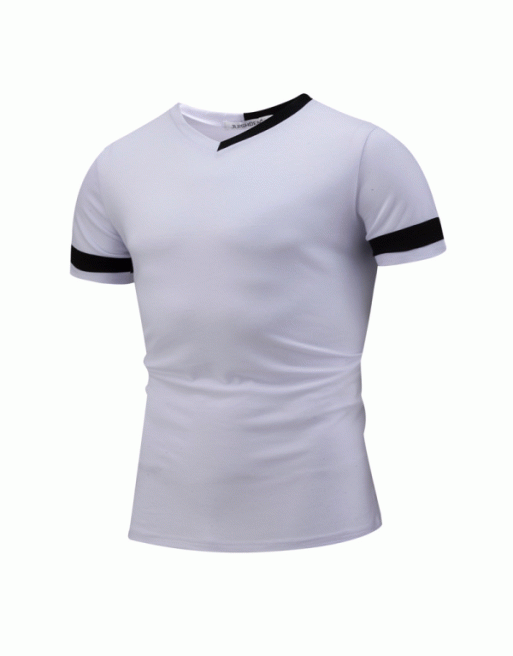 Men's Patchwork V-Neck Short Sleeve T-Shirt