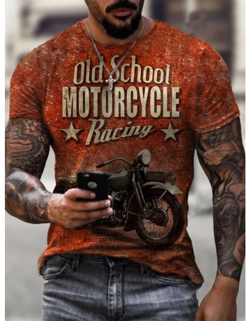 Mens Retro Motorcycle Racing Printed Casual T-shirt