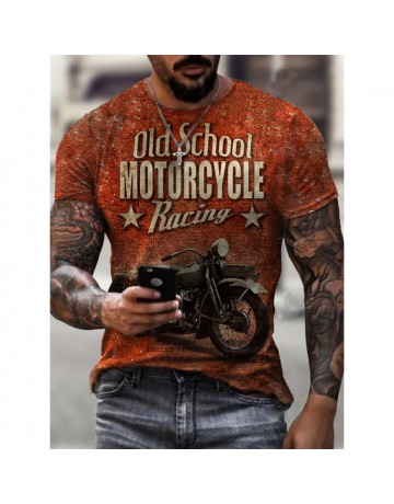 Mens Retro Motorcycle Racing Printed Casual T-shirt