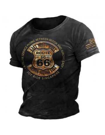 Vintage American Flag Route 66 Men's Outdoor Tactical Cotton T-Shirt