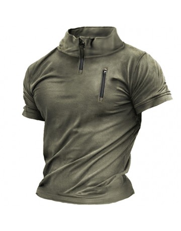 Men's Outdoor Zip Half Collar Tactical Short Sleeve T-Shirt