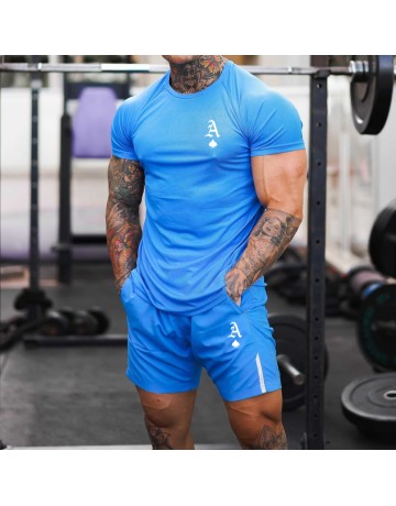 Men's Casual Round Neck Short Sleeve T-shirt Peach A Print Sports Suit