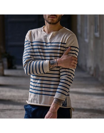 French Navy Cotton Knit Long Sleeve T-shirt