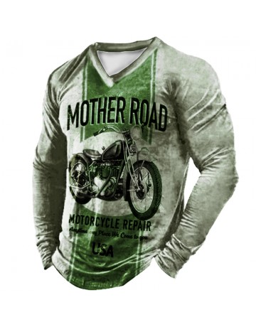 Men's Outdoor Retro Motorcycle Striped T-Shirt