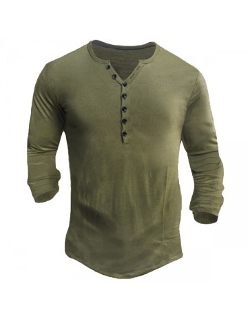 Men's Solid Color Button Half Open Collar Henley Shirt