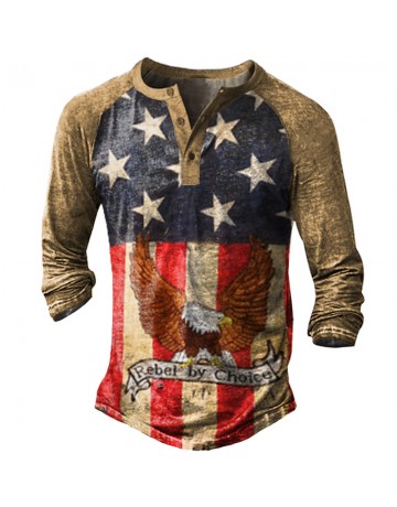 American Flag Eagle Vintage Print Henry T-Shirt