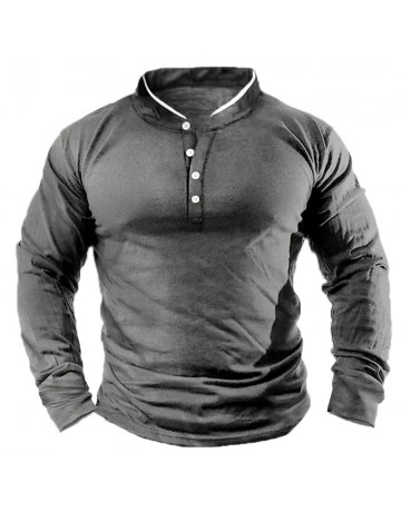 Men's Casual Solid Color Henley Collar Long Sleeve T-Shirt