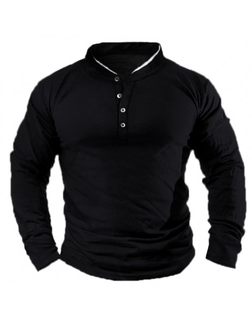 Men's Casual Solid Color Henley Collar Long Sleeve T-Shirt