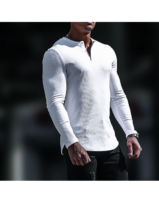 Men's Casual Solid Henry Long Sleeve Top