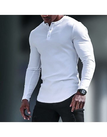 Men's Casual Solid Henry Long Sleeve Top