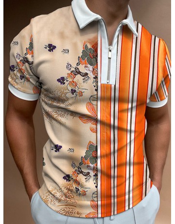 Men's Casual Summer Daily Striped Polo Collar Short Sleeve Polo Shirt