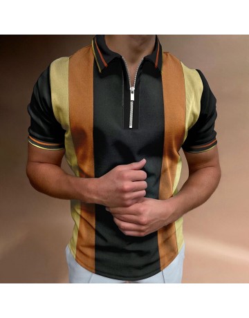 Silk Texture Striped Stitching Polo Shirt
