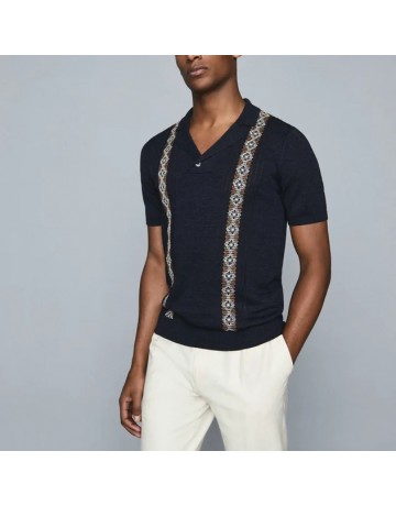 Mens Fashion Knitting Zipper Standing Collar Polo Shirt