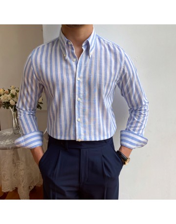 Lapel Striped Casual Long-sleeved Shirt
