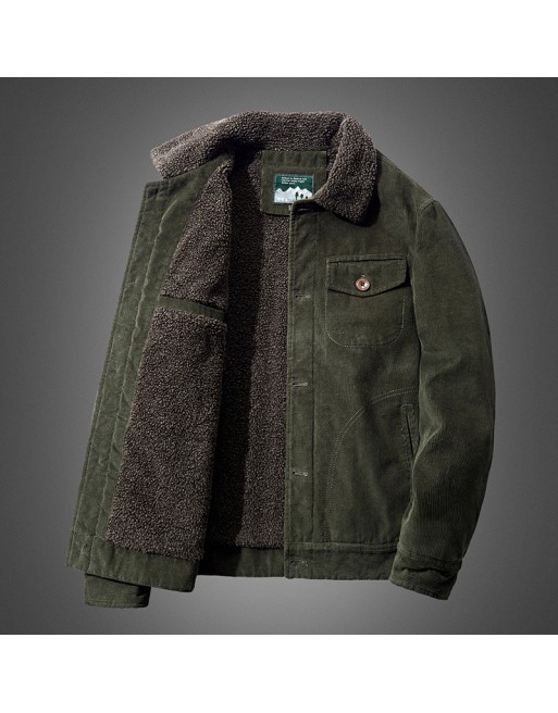 Men's Outdoor Corduroy Plus Velvet Warm Retro Cotton Jacket