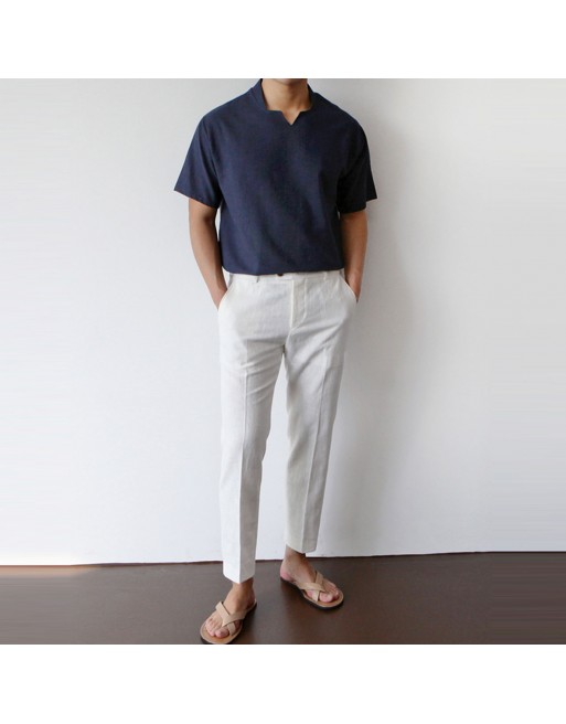 Gentlemans Classic Plain And Breathable Cotton Linen Pants