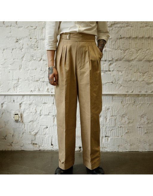 1950s Style Double Pleated Single Button Trousers